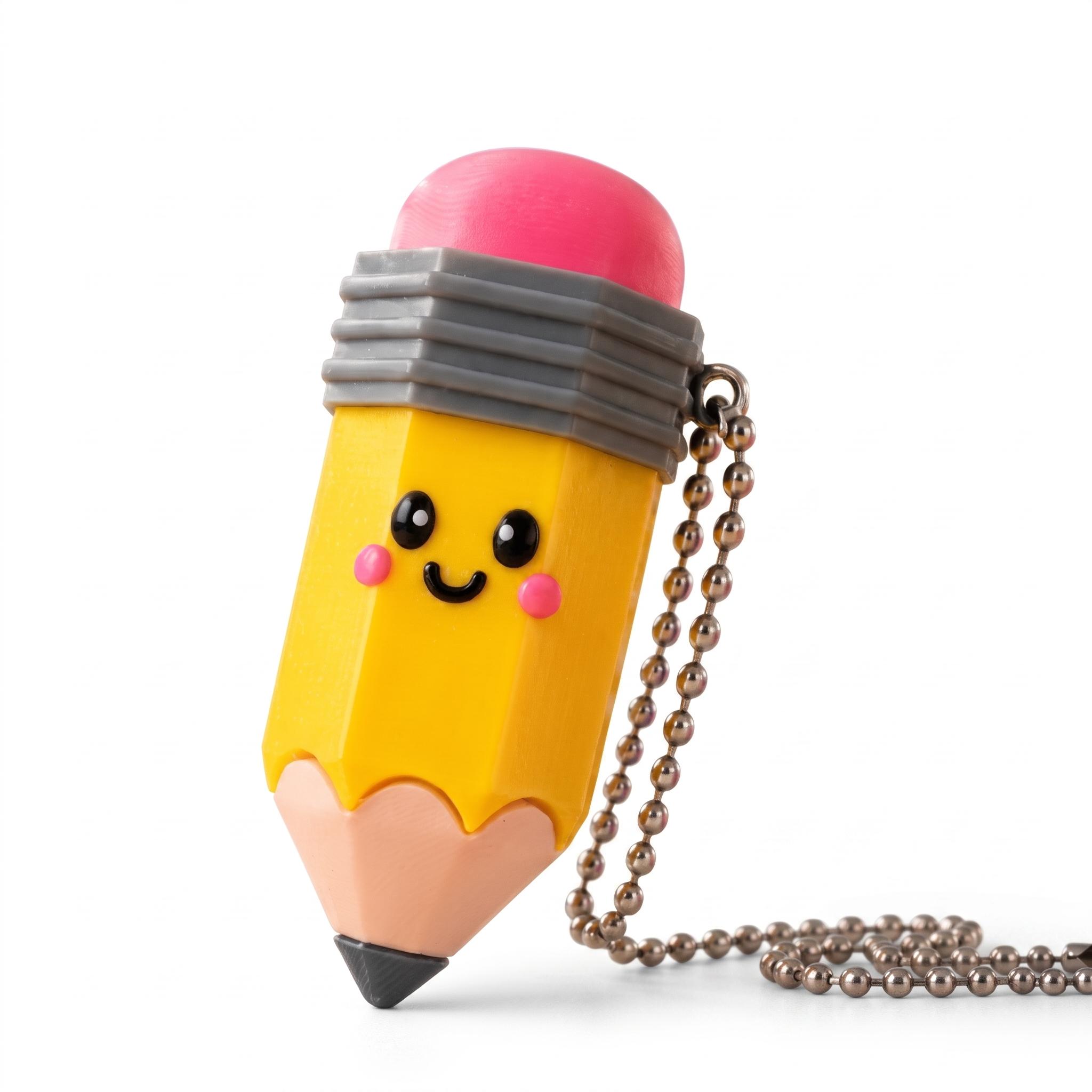 Llavero Clicker Antiestrés Forma Lápiz Kawaii — Amarillo