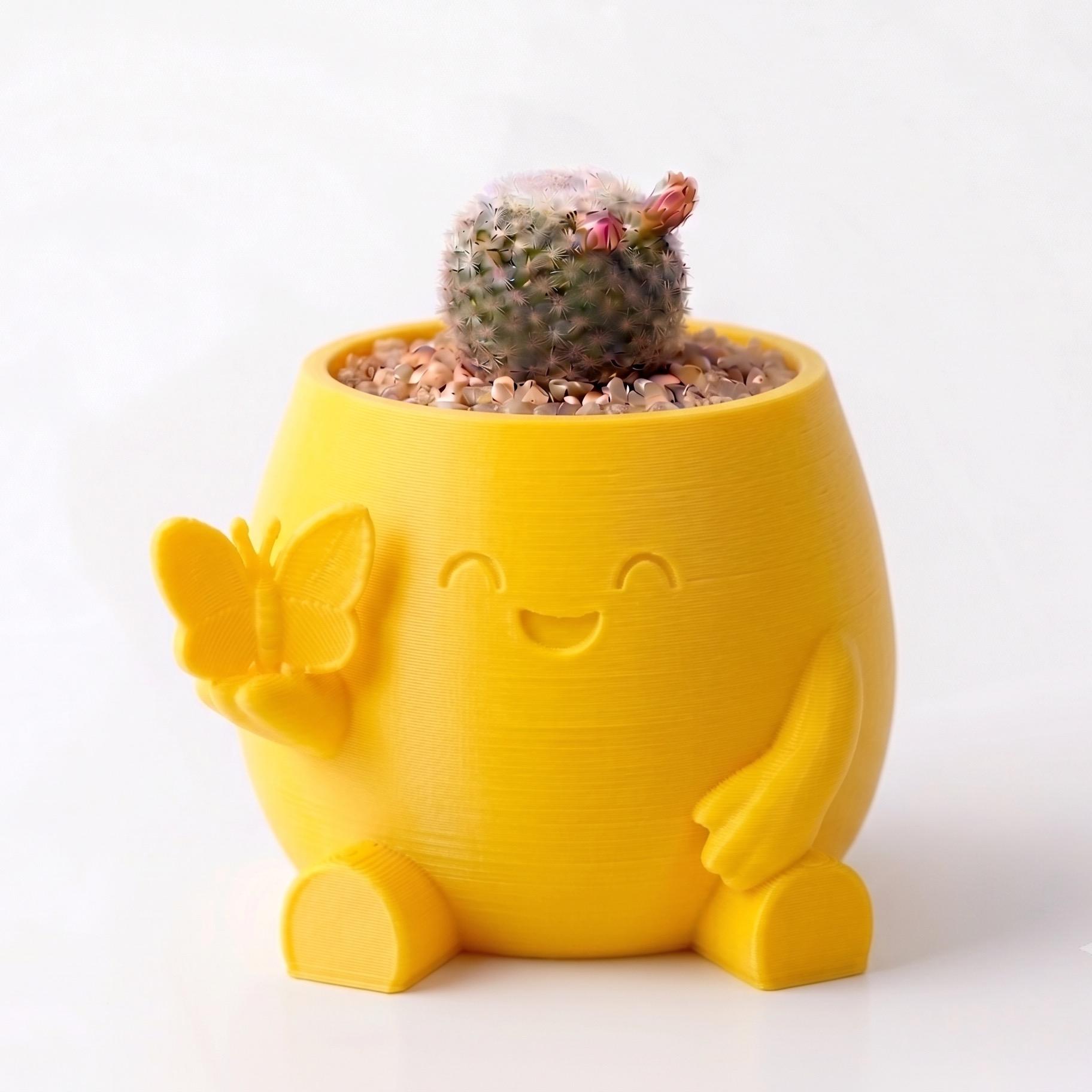 Maceta Decorativa Mariposita Girly Para Plantas, Suculentas o Cactus — Amarilla