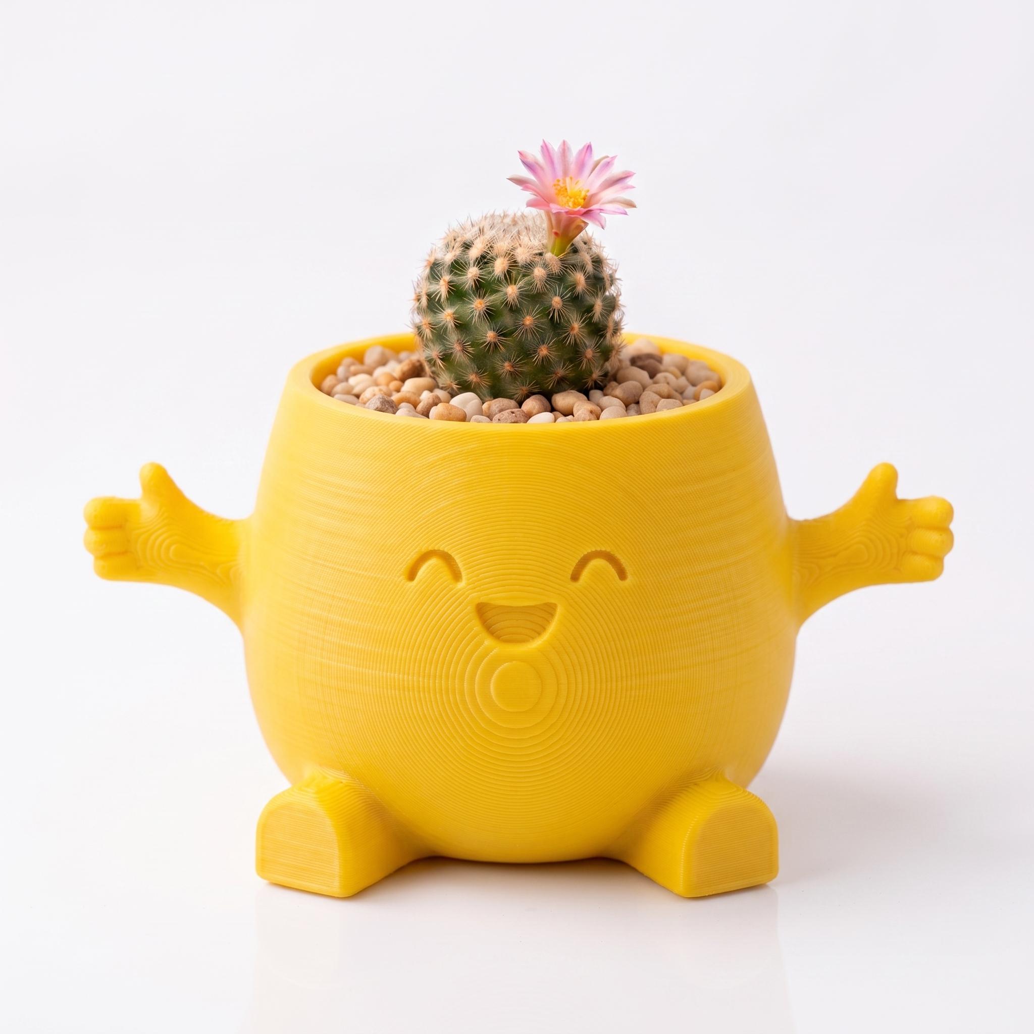 Mini Maceta Abrazo | Decoración para Escritorio y Oficina — Amarilla