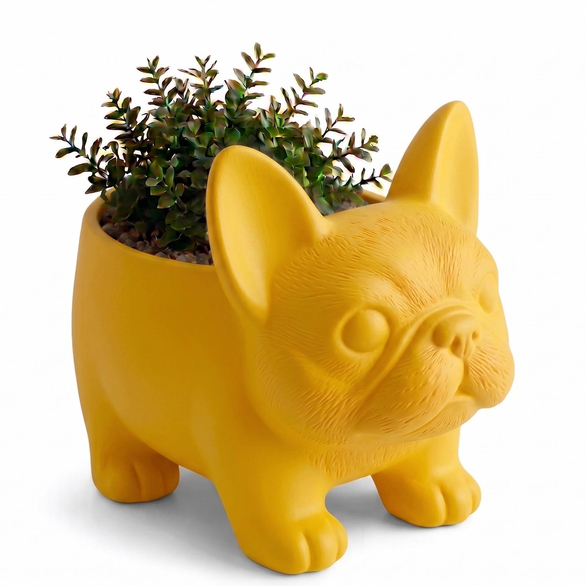 Mini Maceta de Perrito Corgi | Decoración Tierna para Escritorio y Oficina con Cactus — Amarilla
