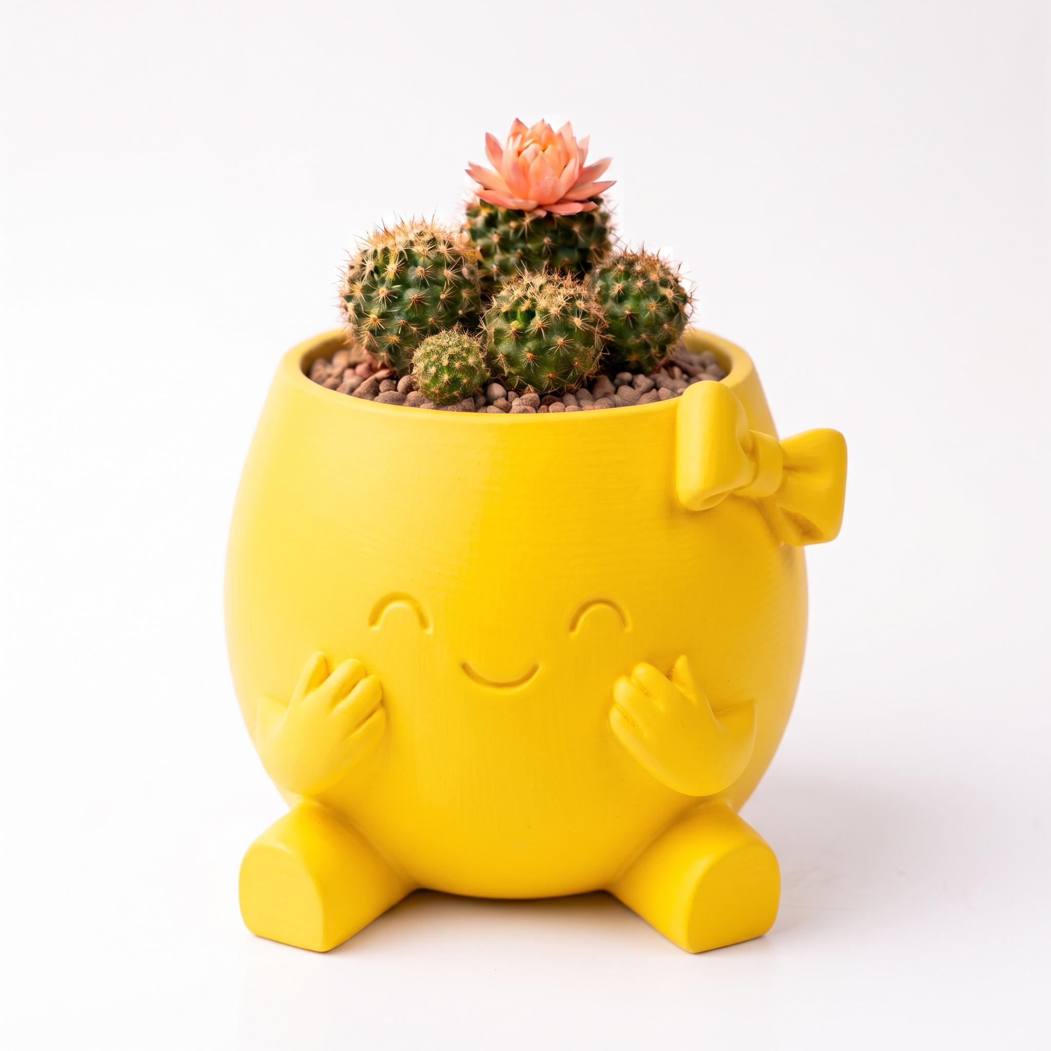 Mini Maceta Personaje Moñito — Amarilla