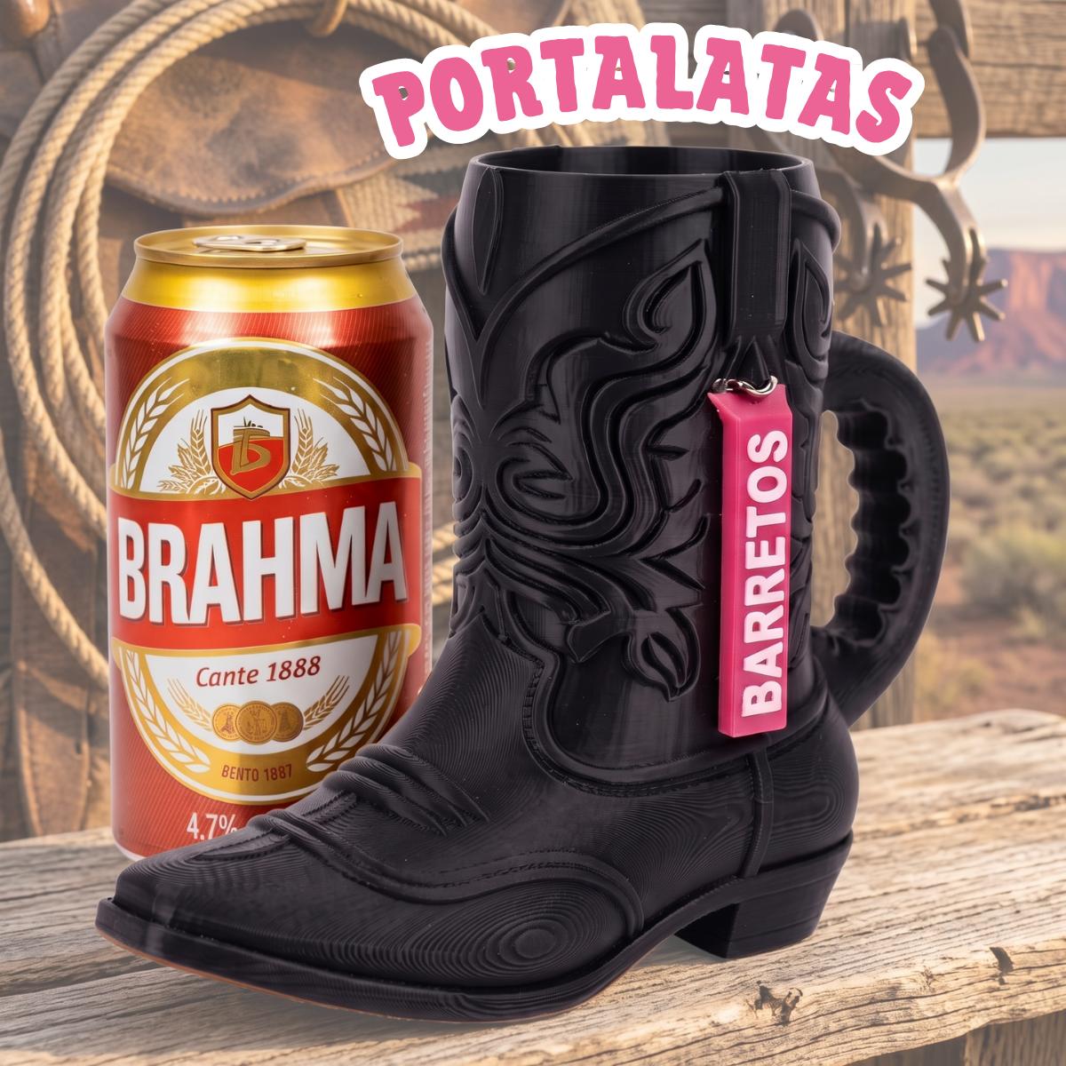 Porta Latas Tipo Bota Vaquera con Popote Acero Inoxidable 355 ml