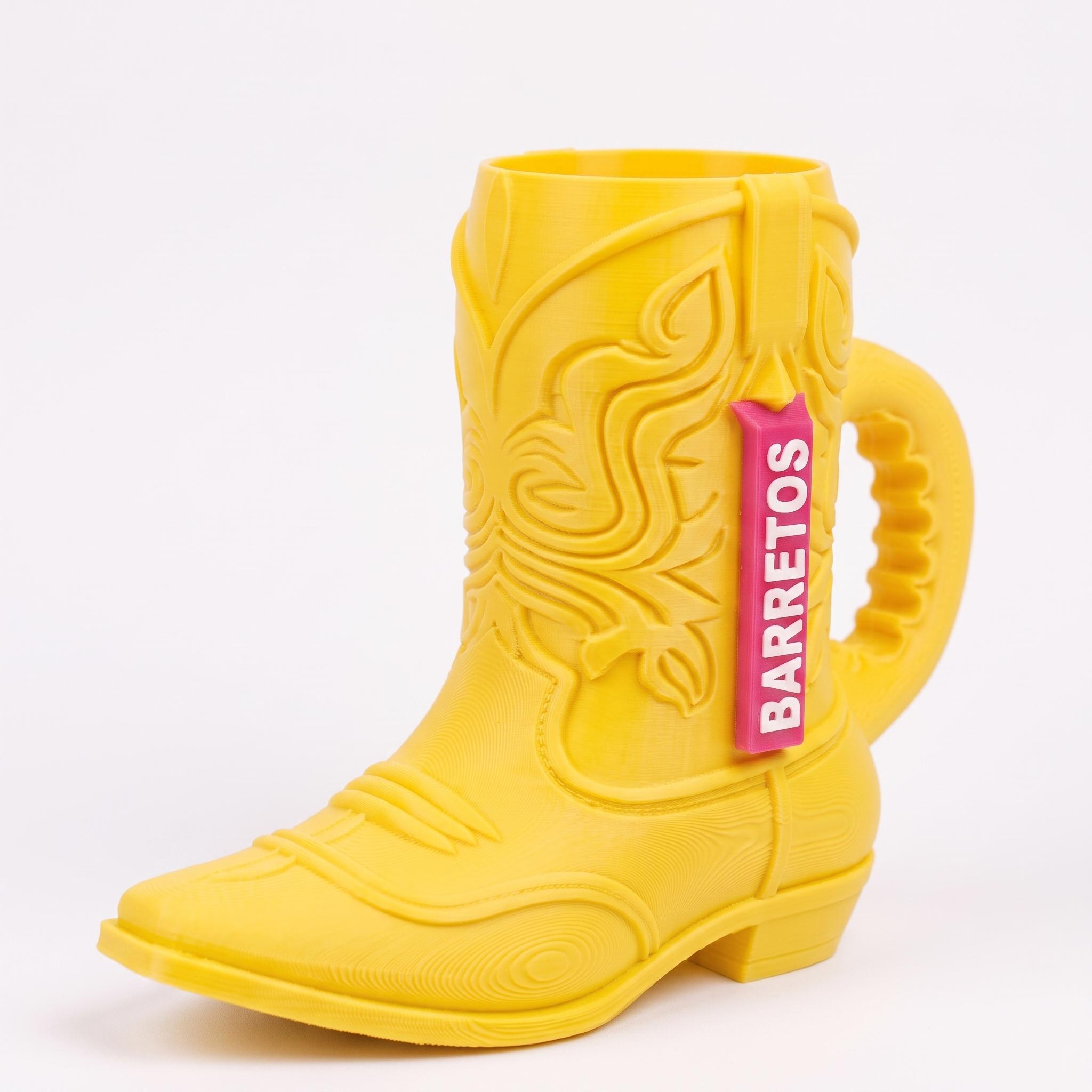 Porta Latas Bota Vaquera con Popote de Acero Inoxidable — Amarillo / 355 ml