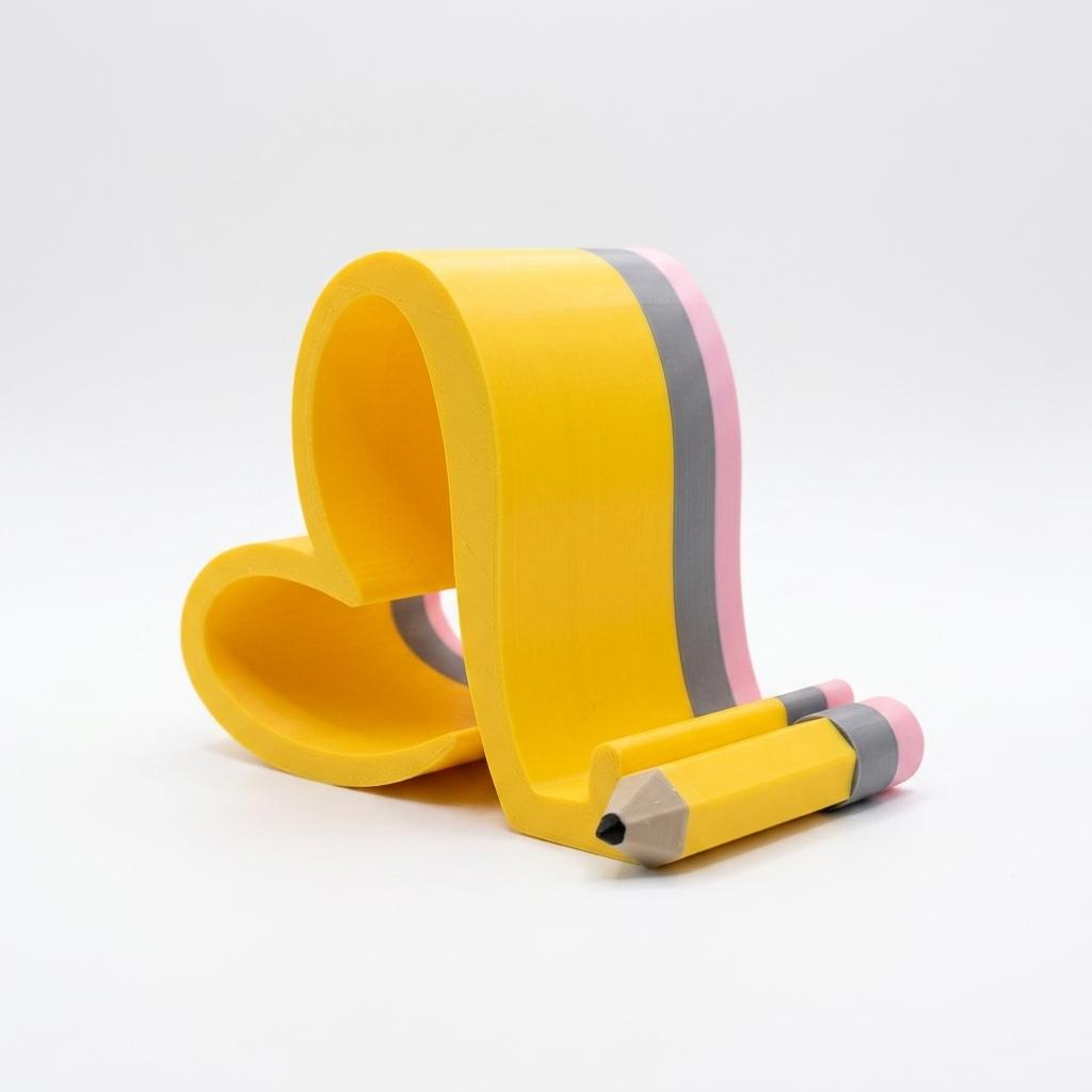 Soporte de Mesa Escolar para Celular Forma Corazón Lápiz — Amarillo